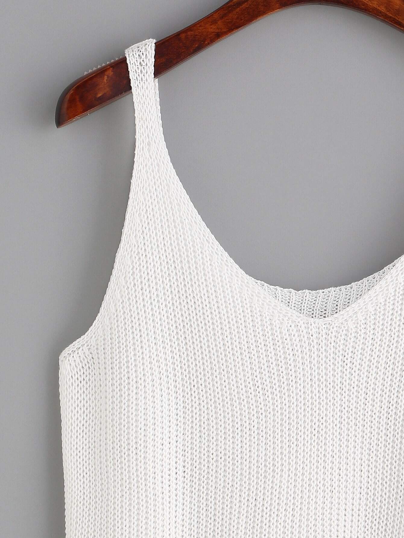 White Fringe Trim Knit Tank TopFor Womenromwe