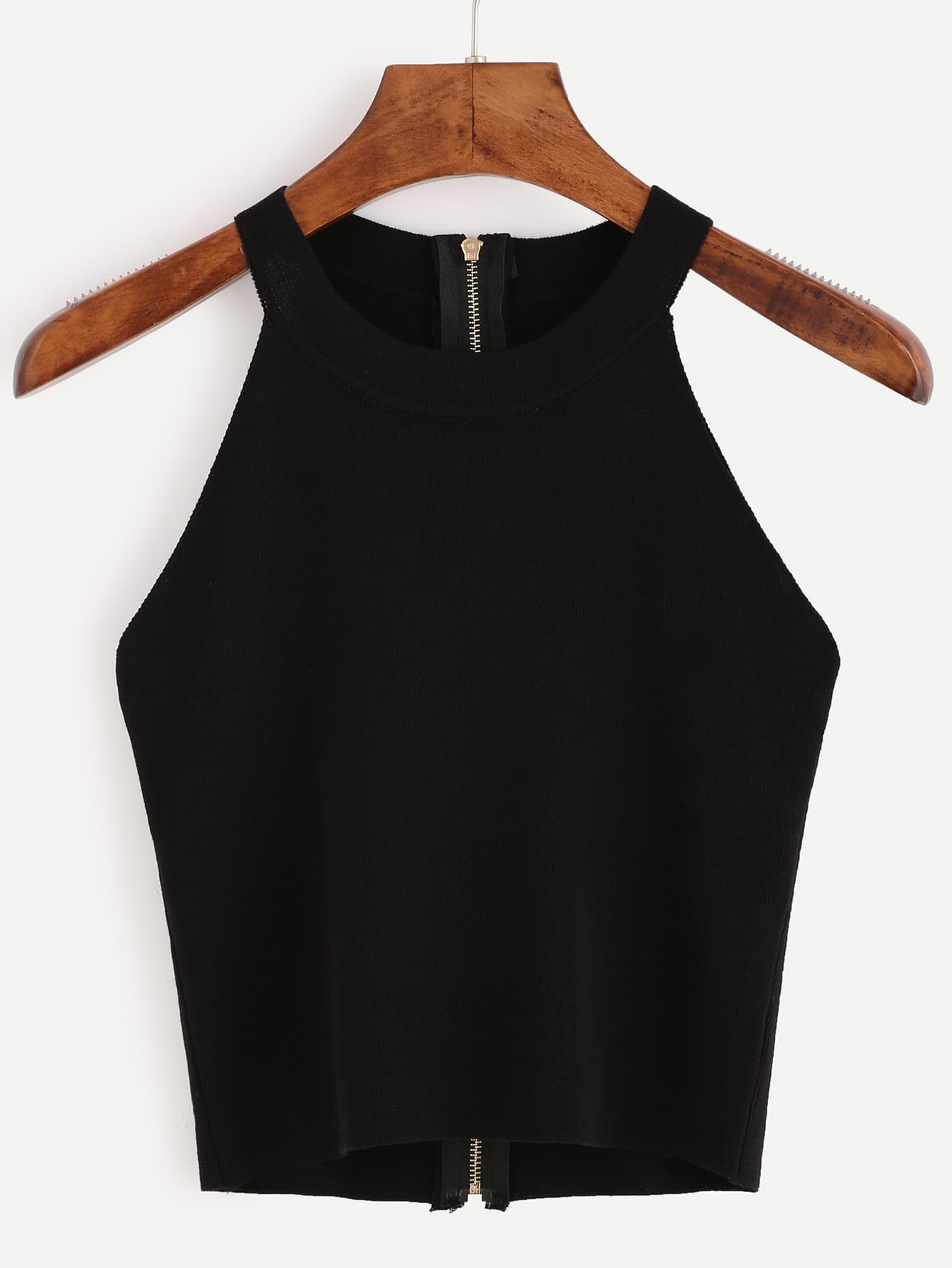 Black Zip Back Knit Halter Neck Top