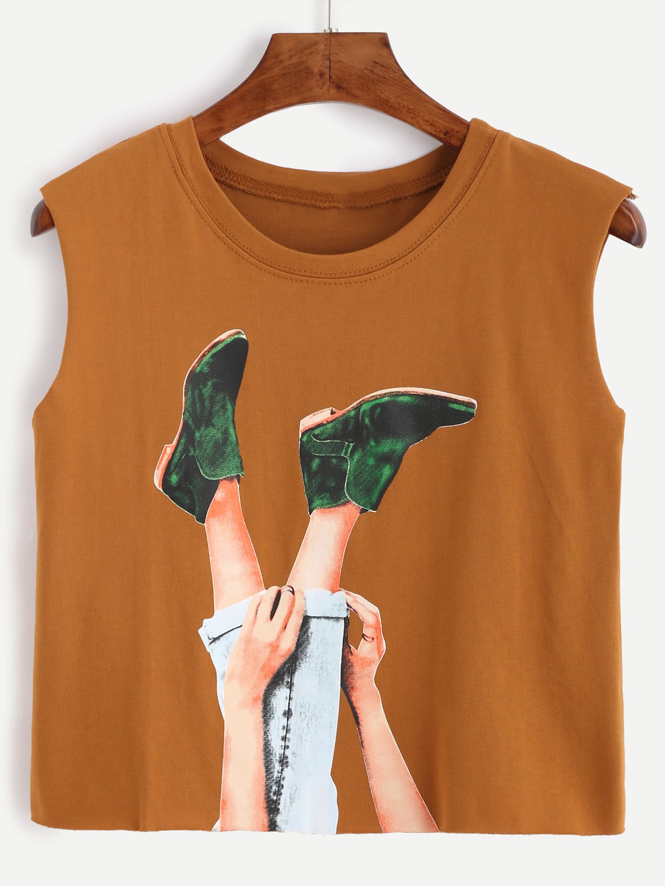 Camel Graphic Print Crop TopFor Womenromwe