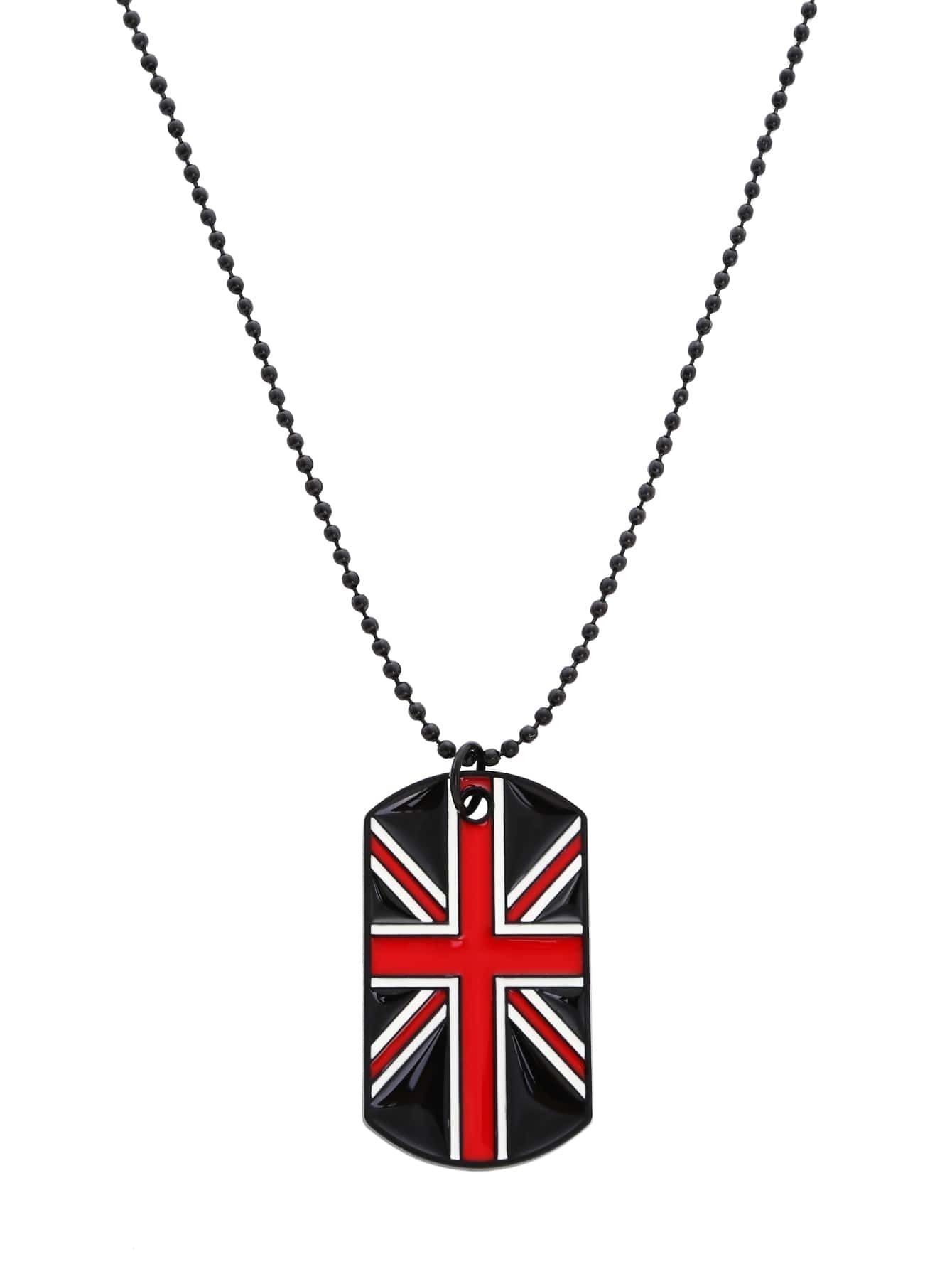 Black Enamel Union Jack Pendant NecklaceFor Womenromwe