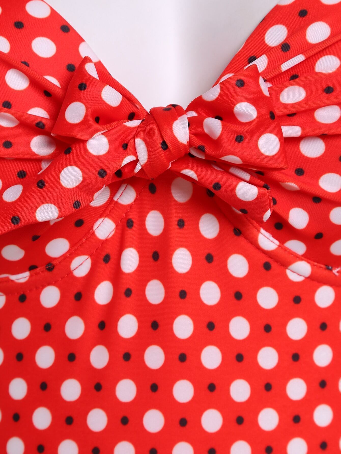 Red Polka Dot Print Bow Front Cutout One Piece SwimwearFor Womenromwe