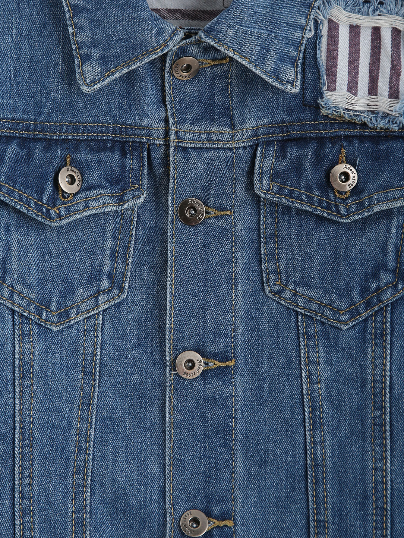 Blue Striped Ripped Contrast Yoke Denim JacketFor Womenromwe