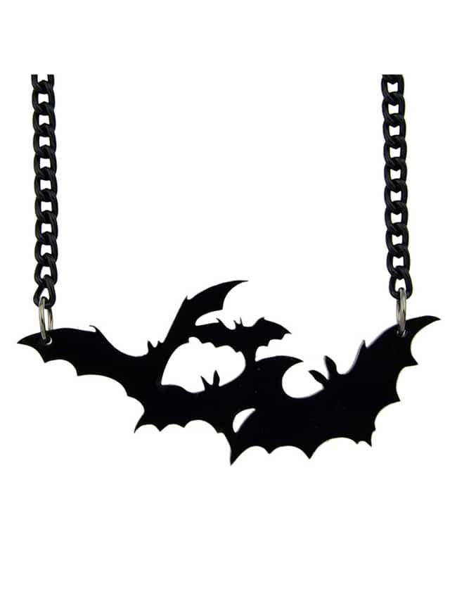 Black Acrylic Bat Shape Pendant Necklace