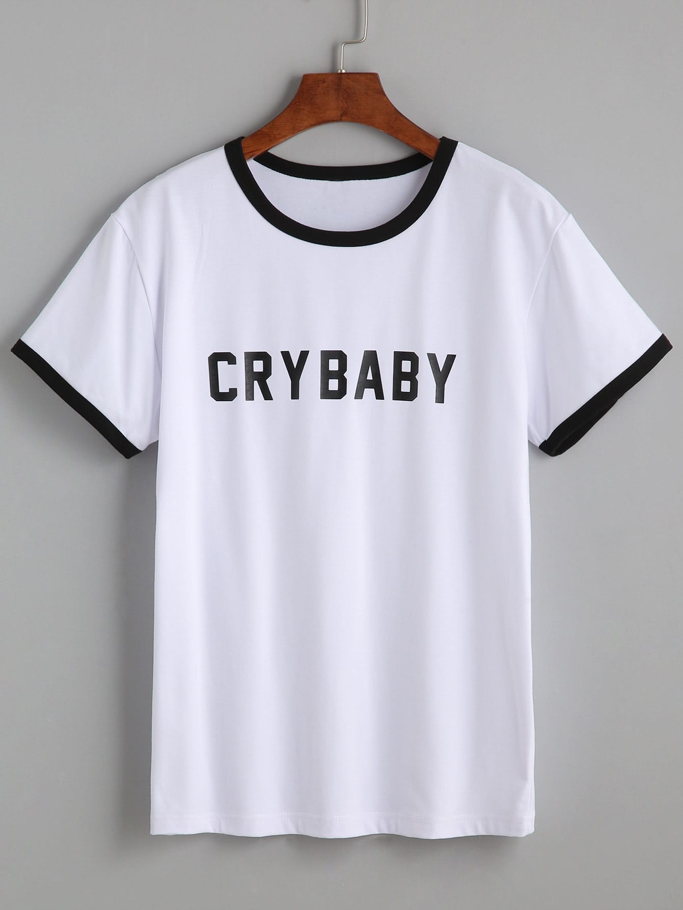 White Round Neck Letter Print T-shirt