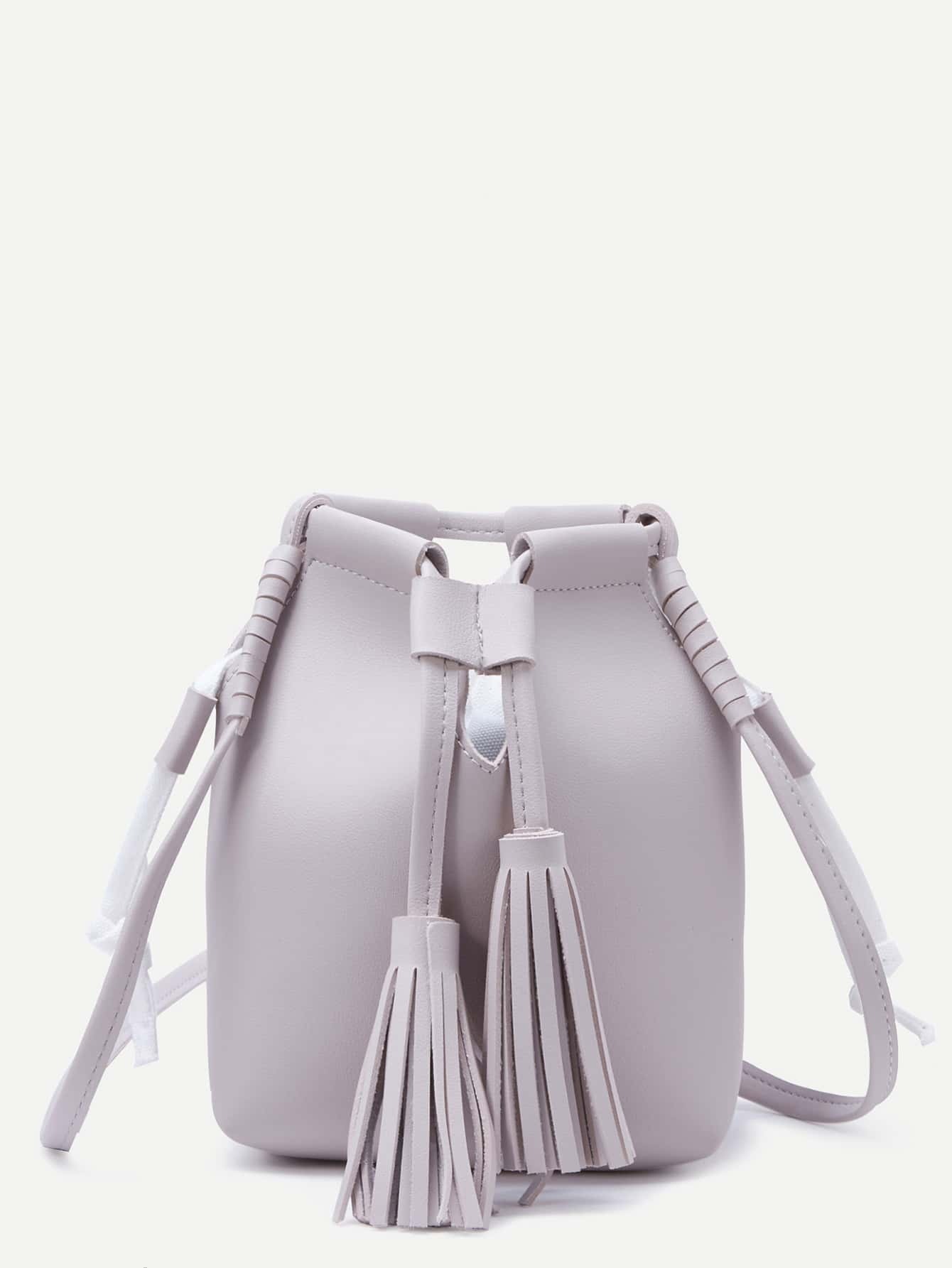 Grey Tassel Drawstring PU Bucket Bag Grey Tassel Drawstring PU Bucket Bag