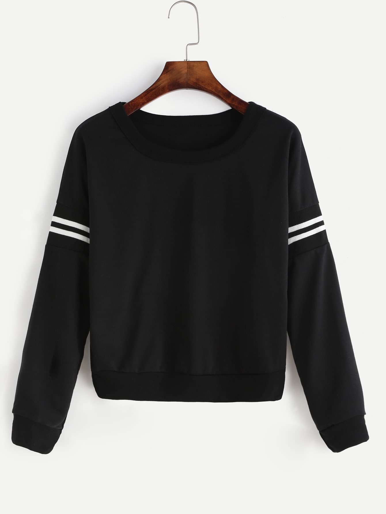 Black Varsity Striped Crop Sweatshirt