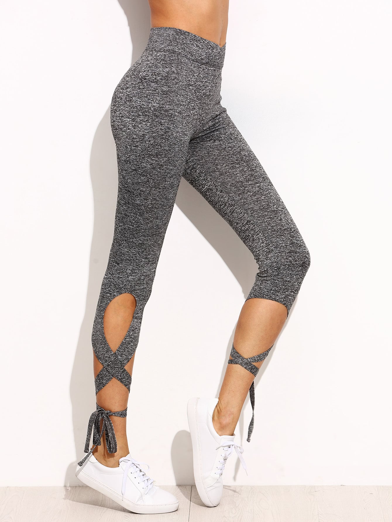 Light Grey High Waist Criss Cross Tie Leggings