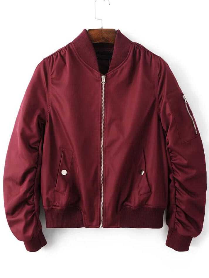 Women S Jackets Leather Winter Denim Er Romwe Com Burdy Zipper Up Flight Jacket With Pockets