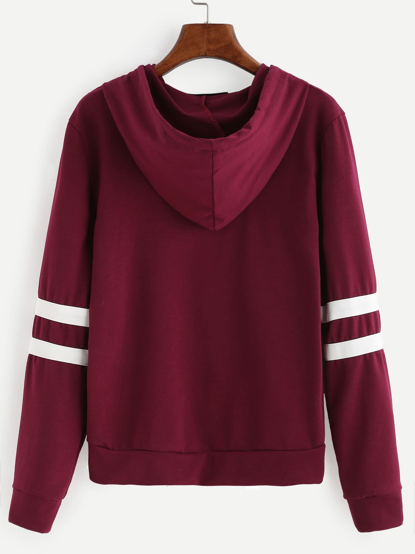 Burgundy Varsity Striped Drawstring Hooded SweatshirtFor Women-romwe