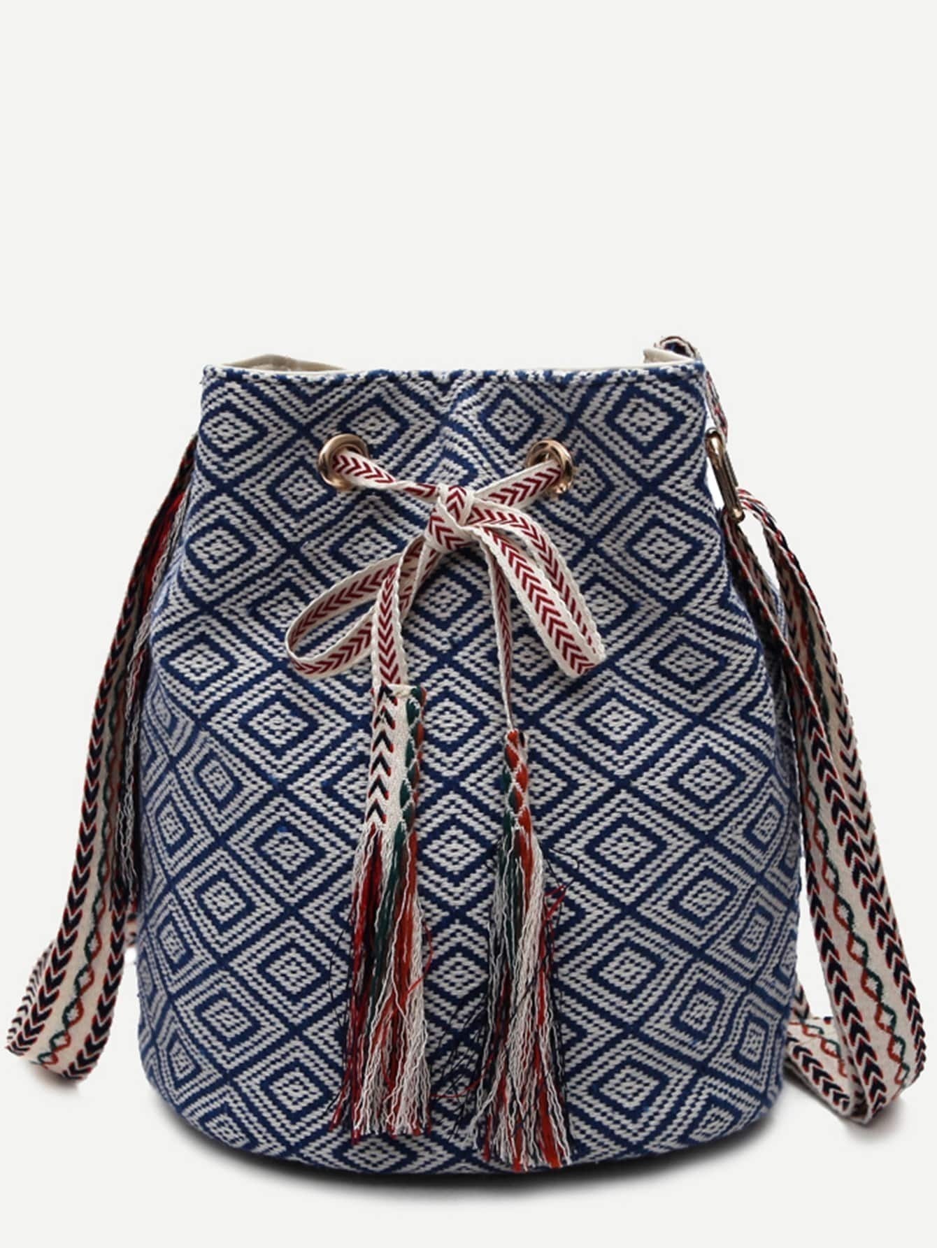 Blue Meande Pattern Canvas Bucket Bag Blue Meande Pattern Canvas Bucket Bag