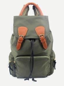 Green Drawstring Flap Nylon Backpack