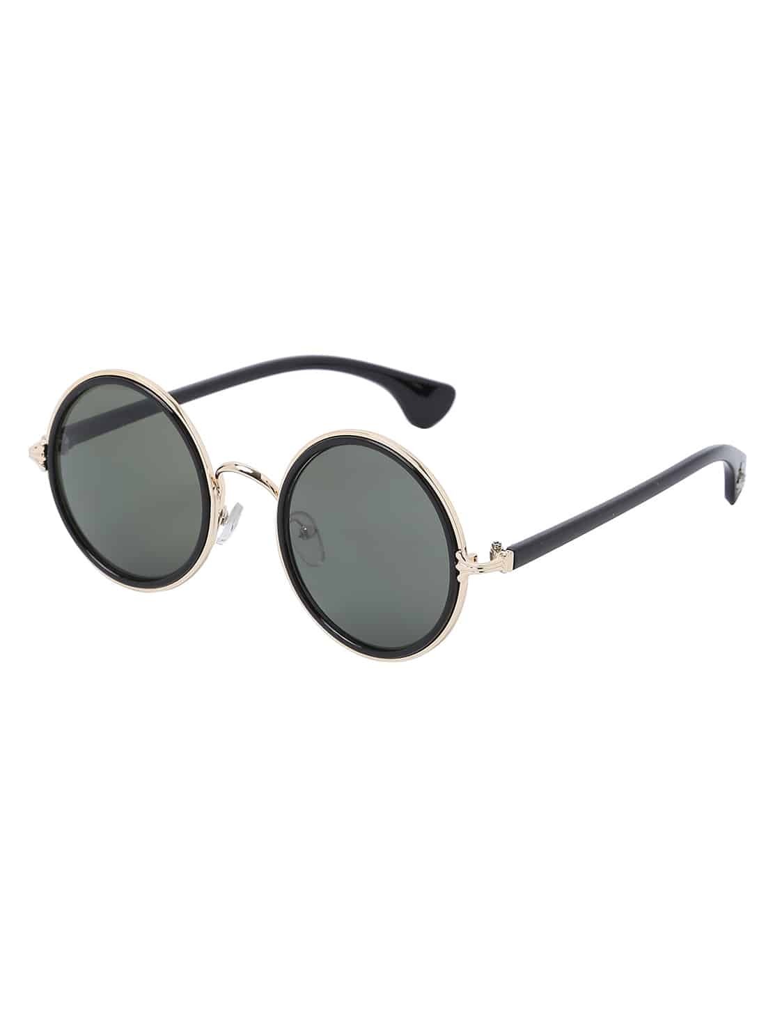 Gold Frame Round Lens Retro Style Sunglasses
