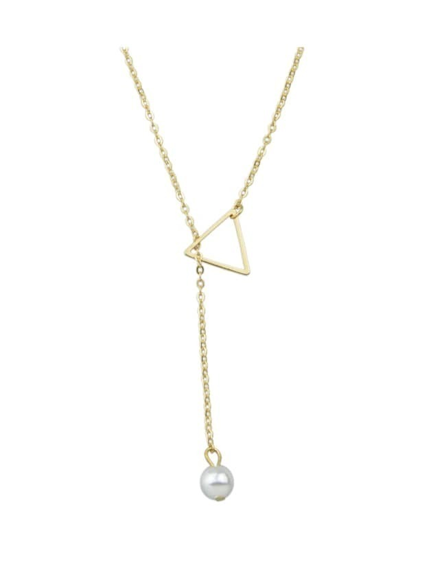 Gold Simple Imitation Pearl Adjustable Chain Necklace