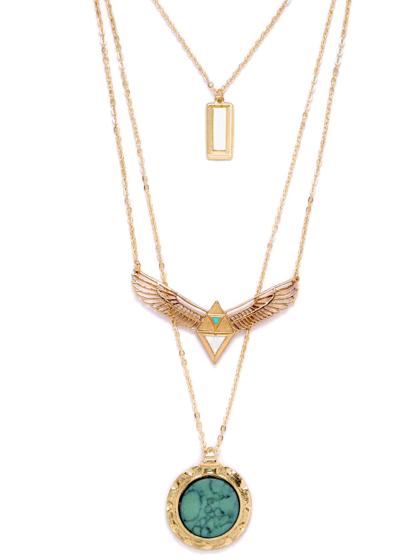 Gold Layered Turquoise Pandent Wing Shape Necklace