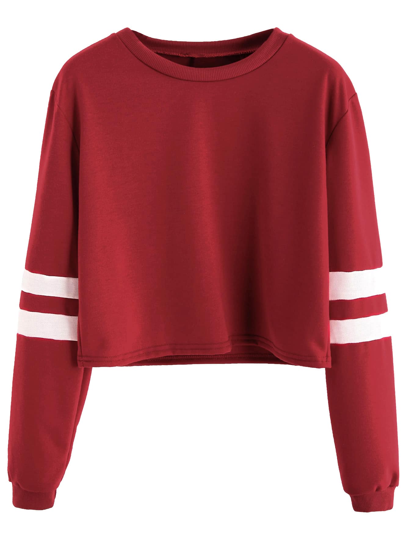 Burgundy Varsity Striped Sleeve Crop T-shirt