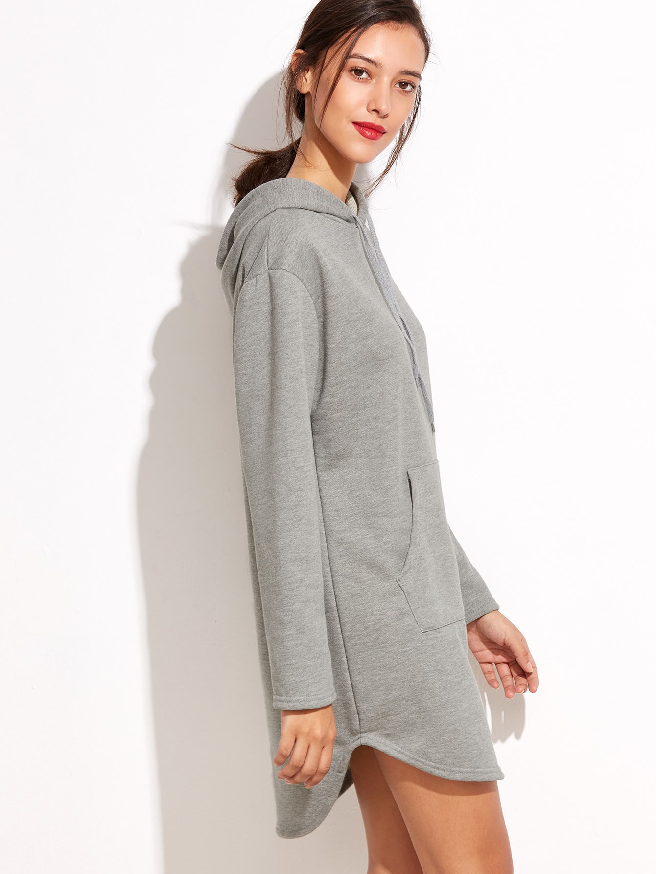 Grey Hooded Pocket Sweatshirt DressFor Womenromwe