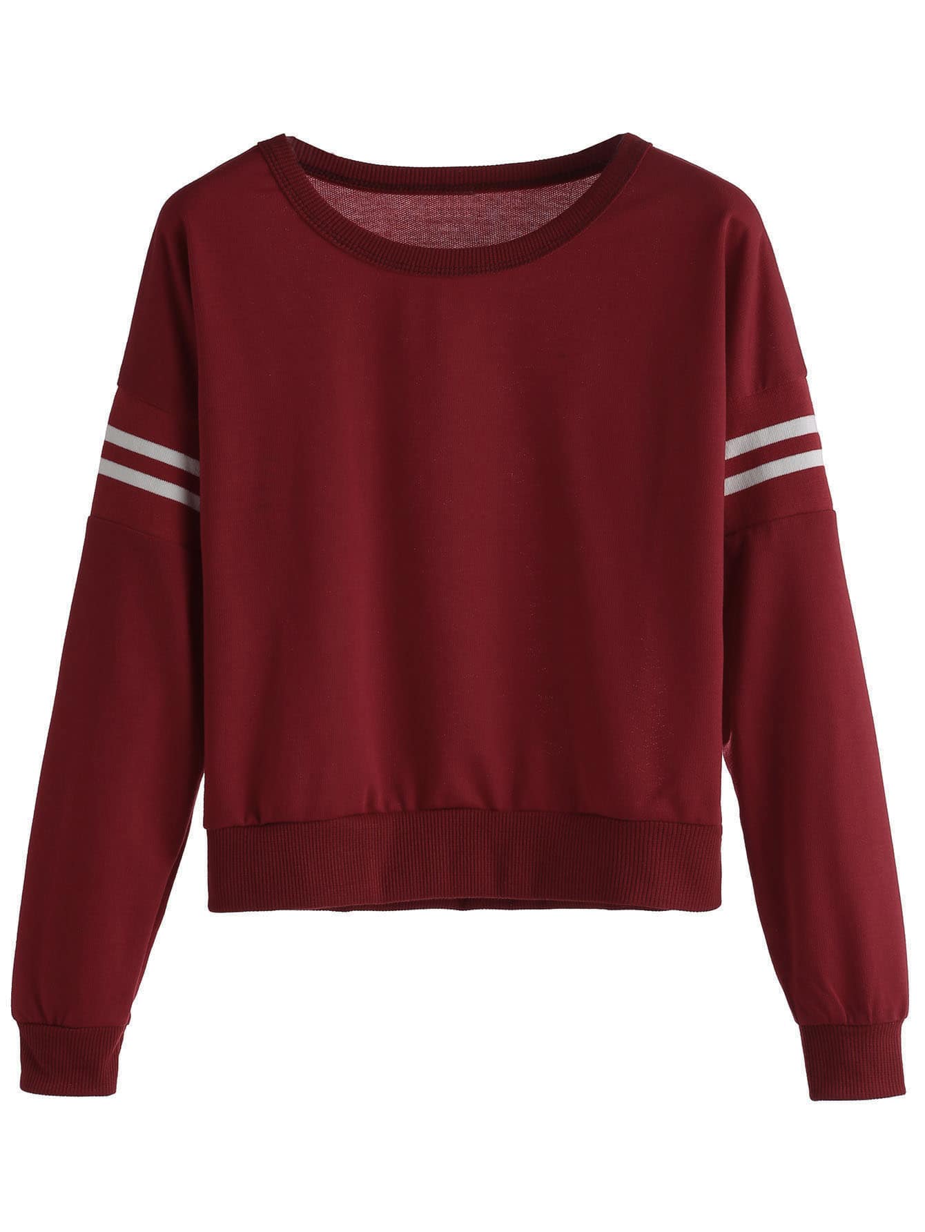 Burgundy Varsity Striped Crop SweatshirtFor Womenromwe