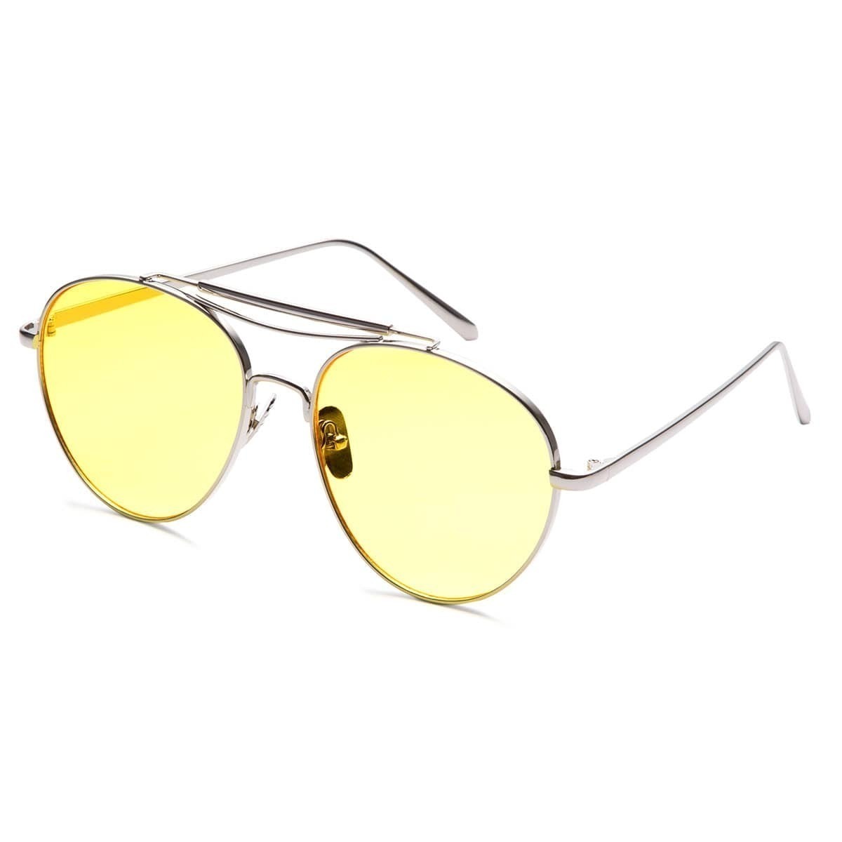 Yellow Aviator Sunglasses With Brow BarFor Womenromwe