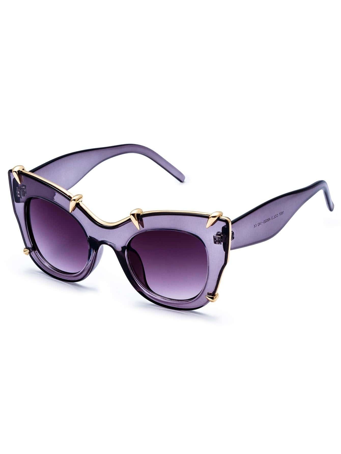Purple Clear Frame Gold Trim Cat Eye Sunglasses