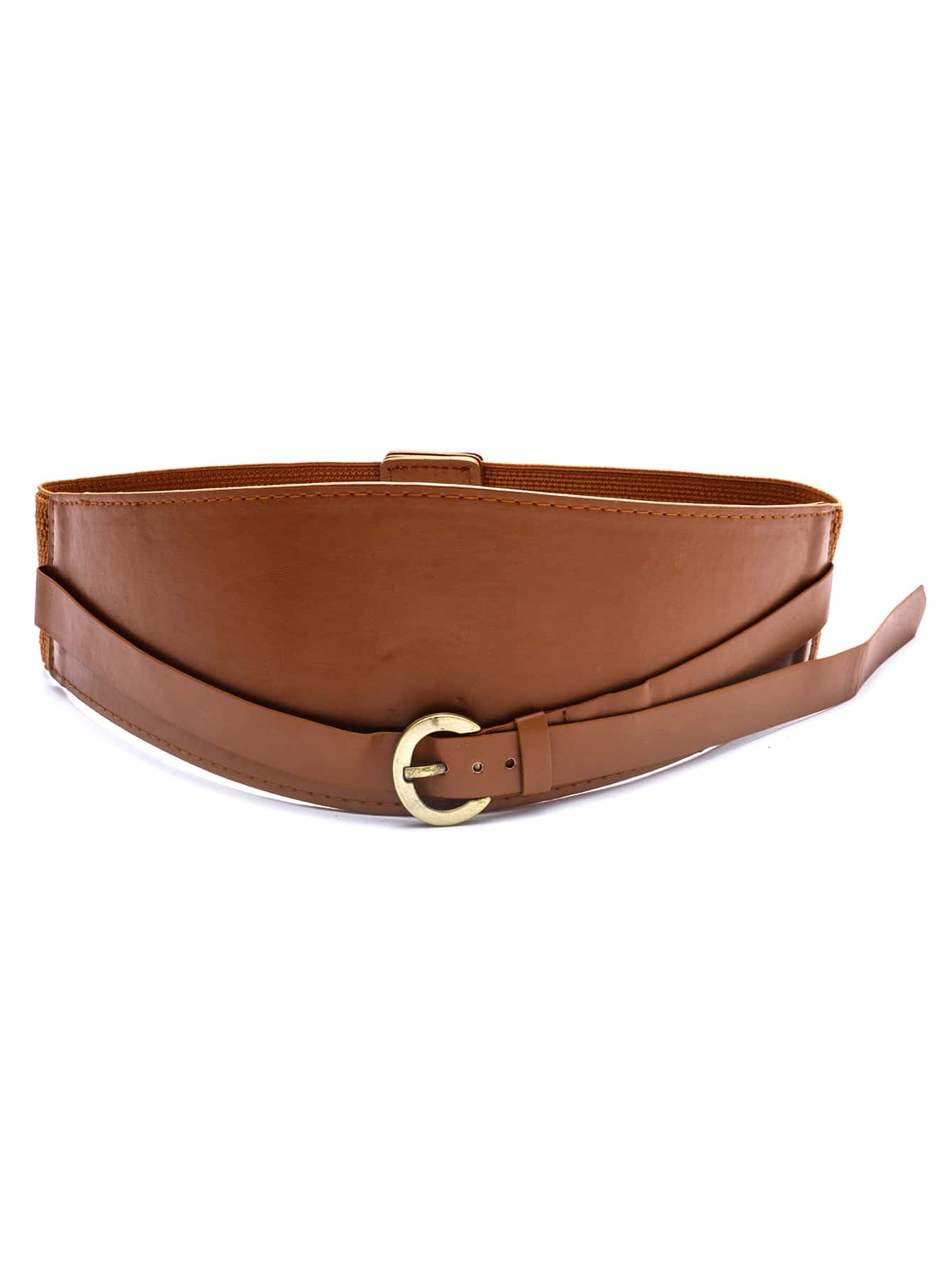 Brown Faux Leather Buckle Wide BeltFor Women-romwe