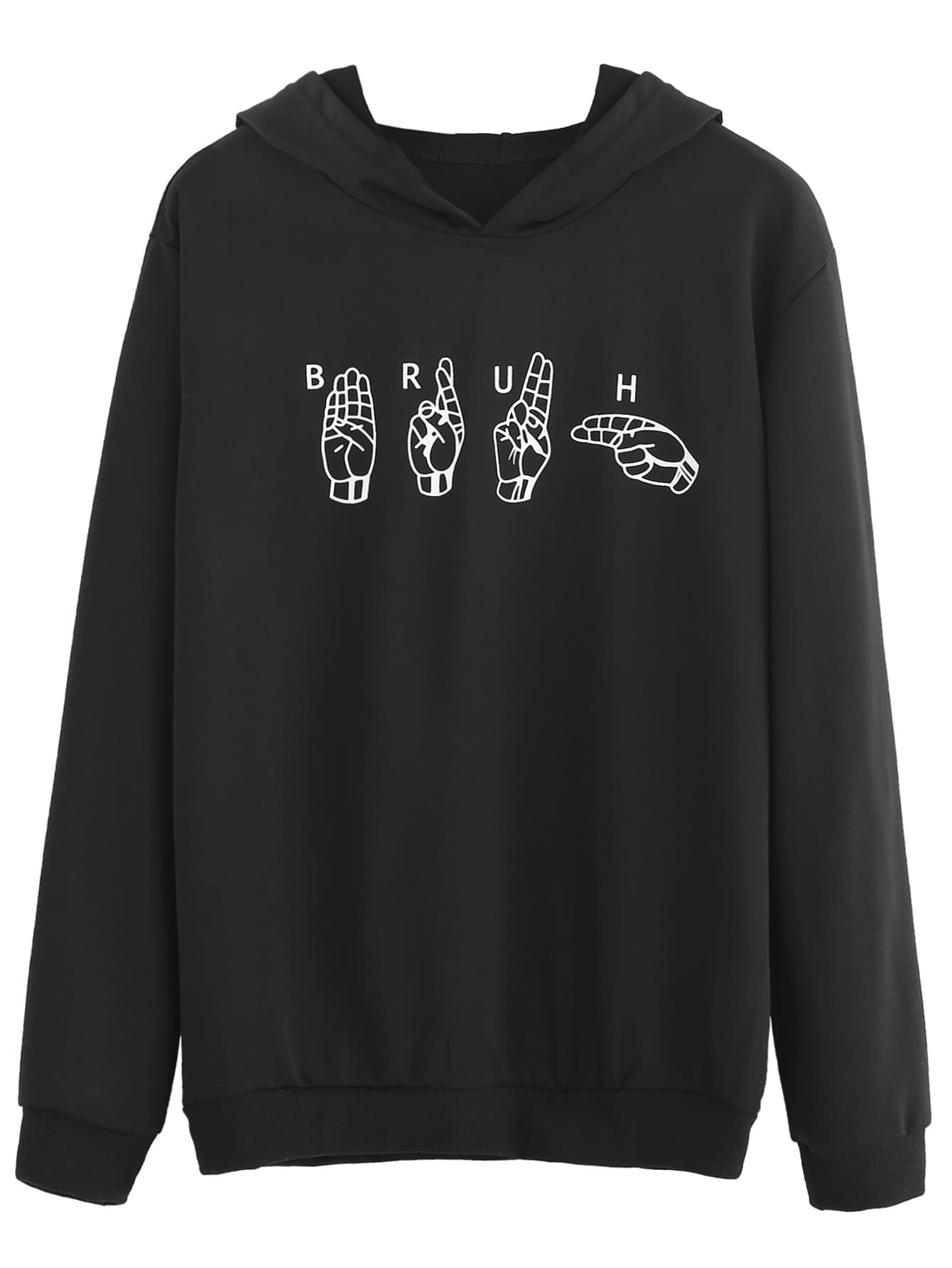 Black Cartoon Print Hooded Sweatshirt