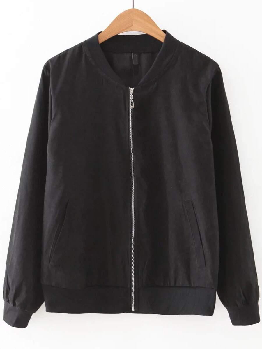 Black Zipper Up Bomber Jacket