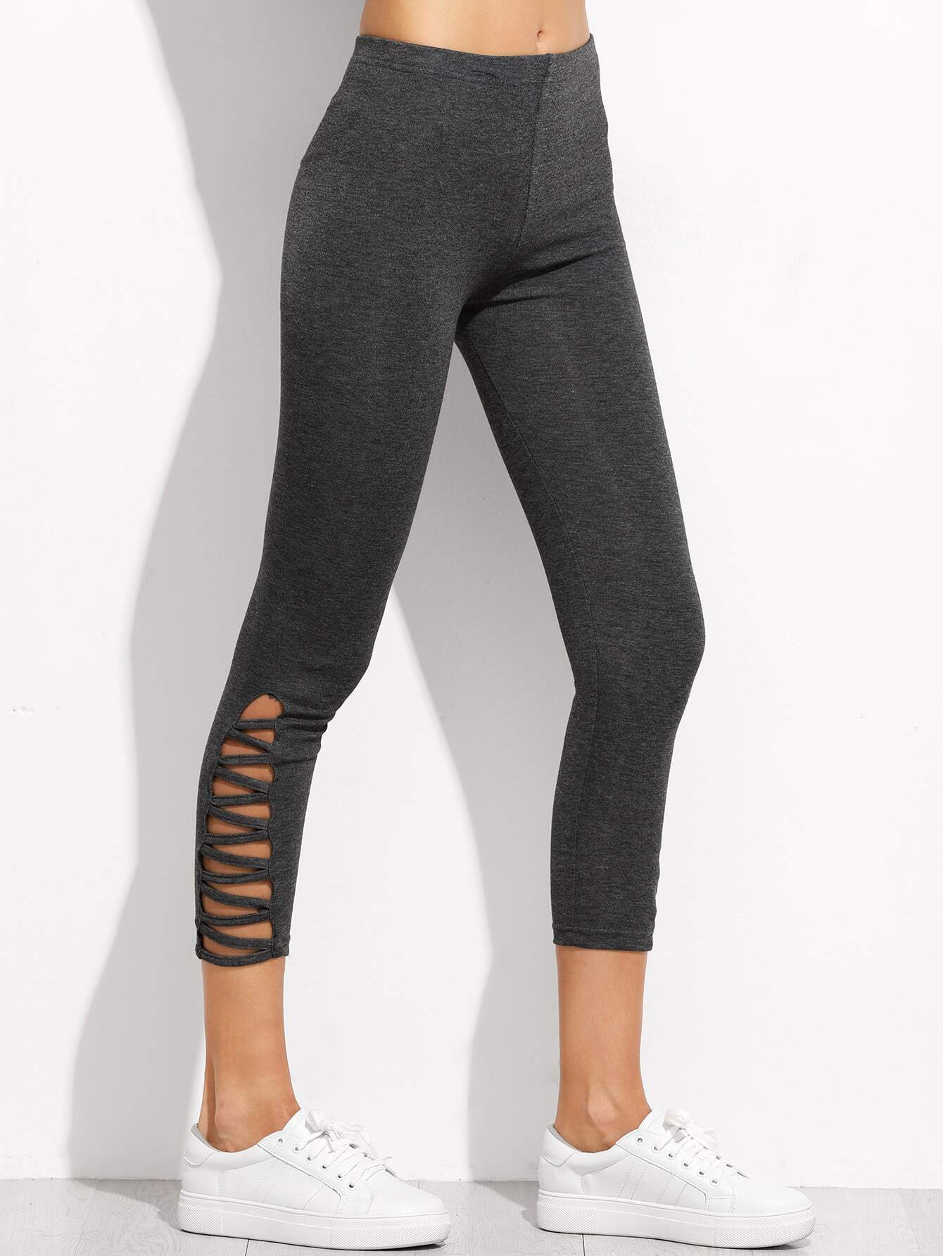 Dark Grey Lattice Hem Leggings