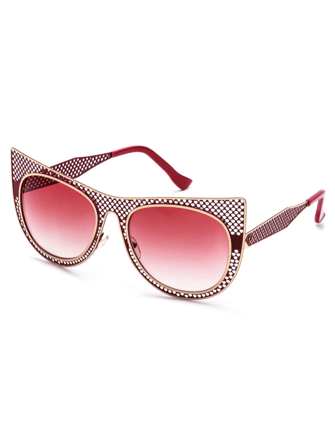Red Hollow Frame Cat Eye Sunglasses