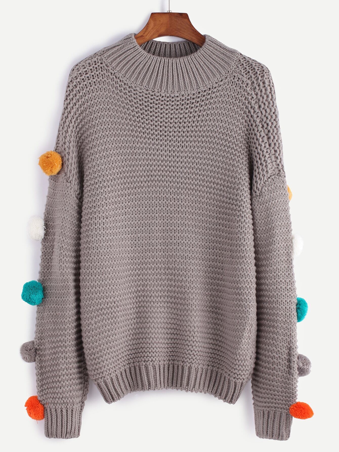 pomeranian sweater grey drop shoulder pom pom sweaterfor romwe pomeranian sweater grey drop shoulder pom pom sweaterfor romwe
