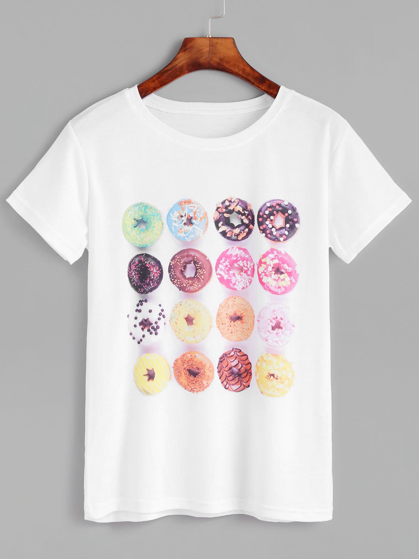 White Doughnut Print Short Sleeve T-shirt