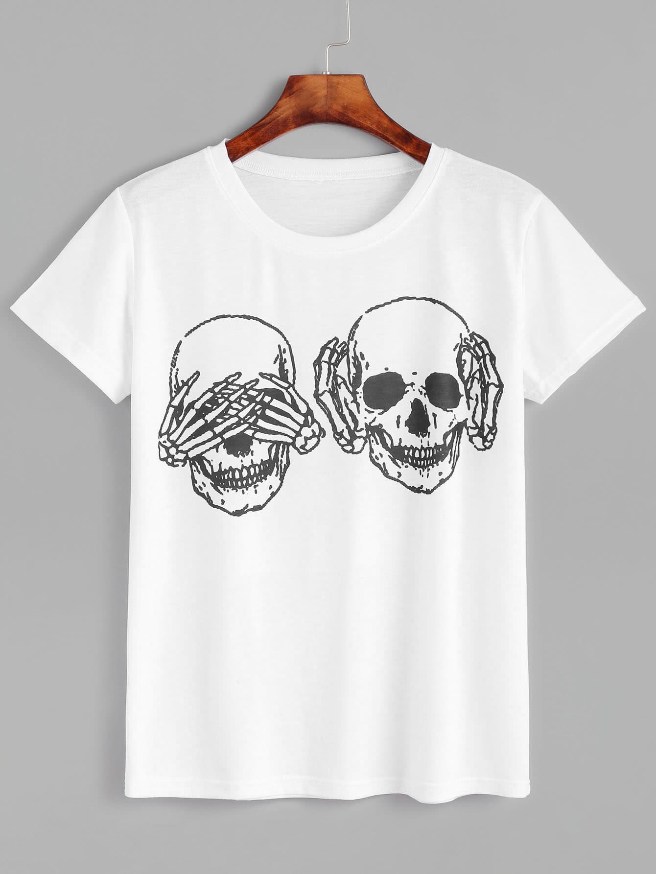 White Skull Print T-shirt