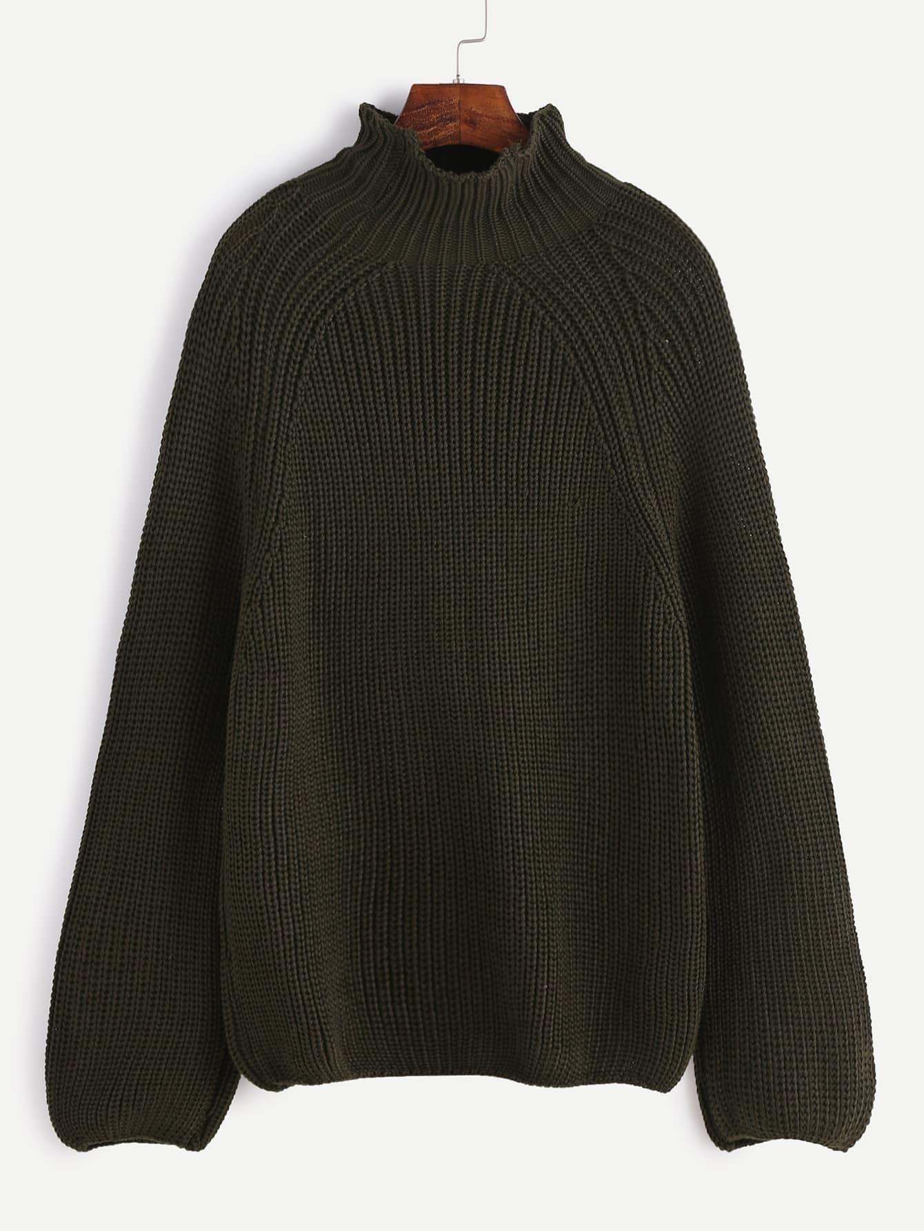 Dark Green Turtleneck Loose SweaterFor Womenromwe