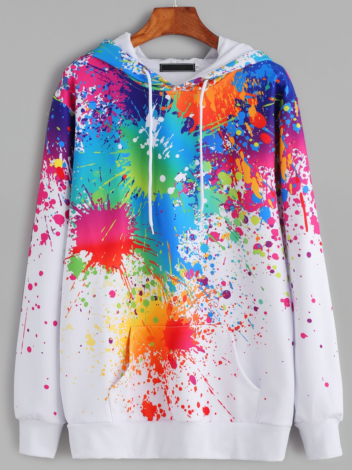 white paint splatter print drawstring hooded pocket shein size chart