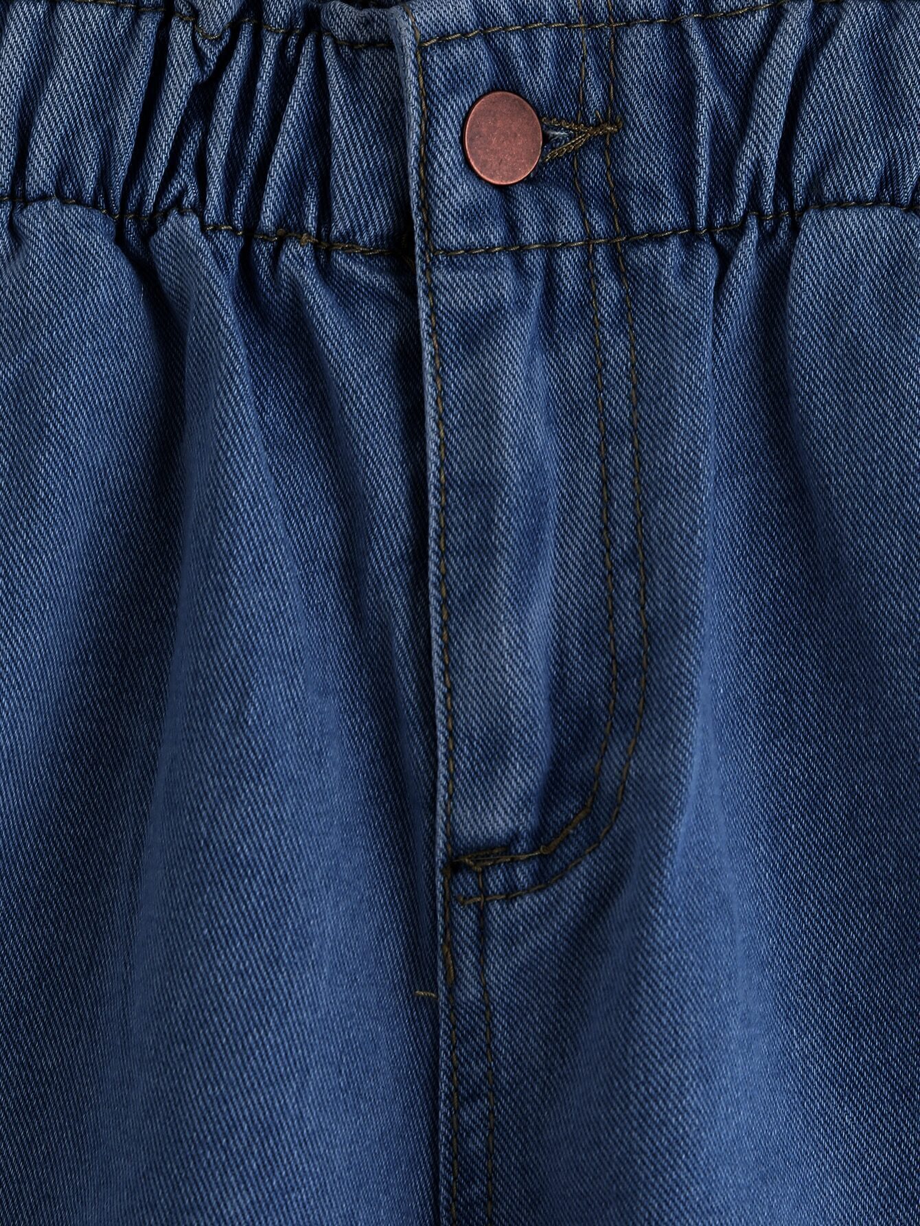 Blue Elastic Waist Roll Hem Denim ShortsFor Womenromwe