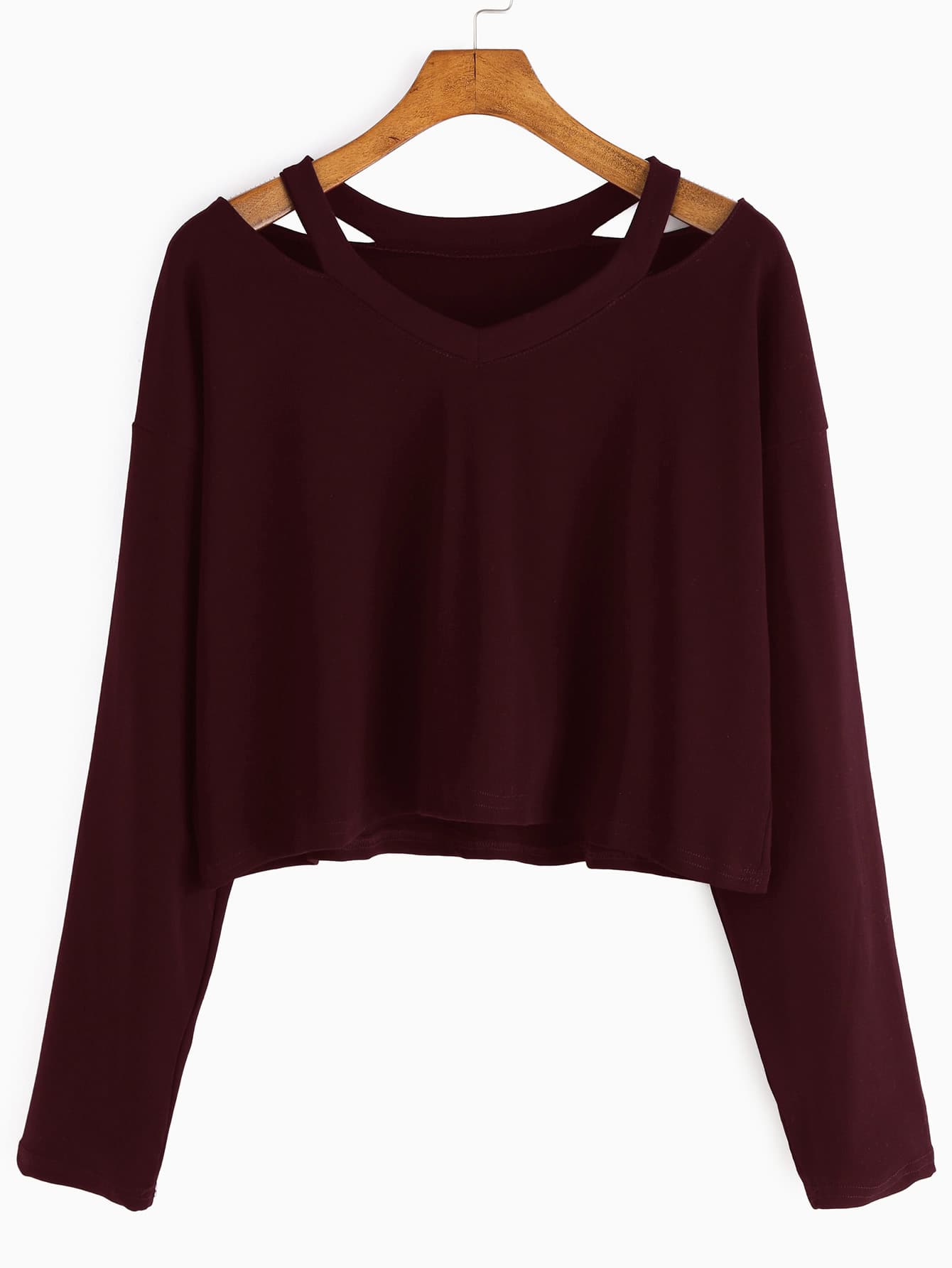 Burgundy Cut Out Neck T-shirt