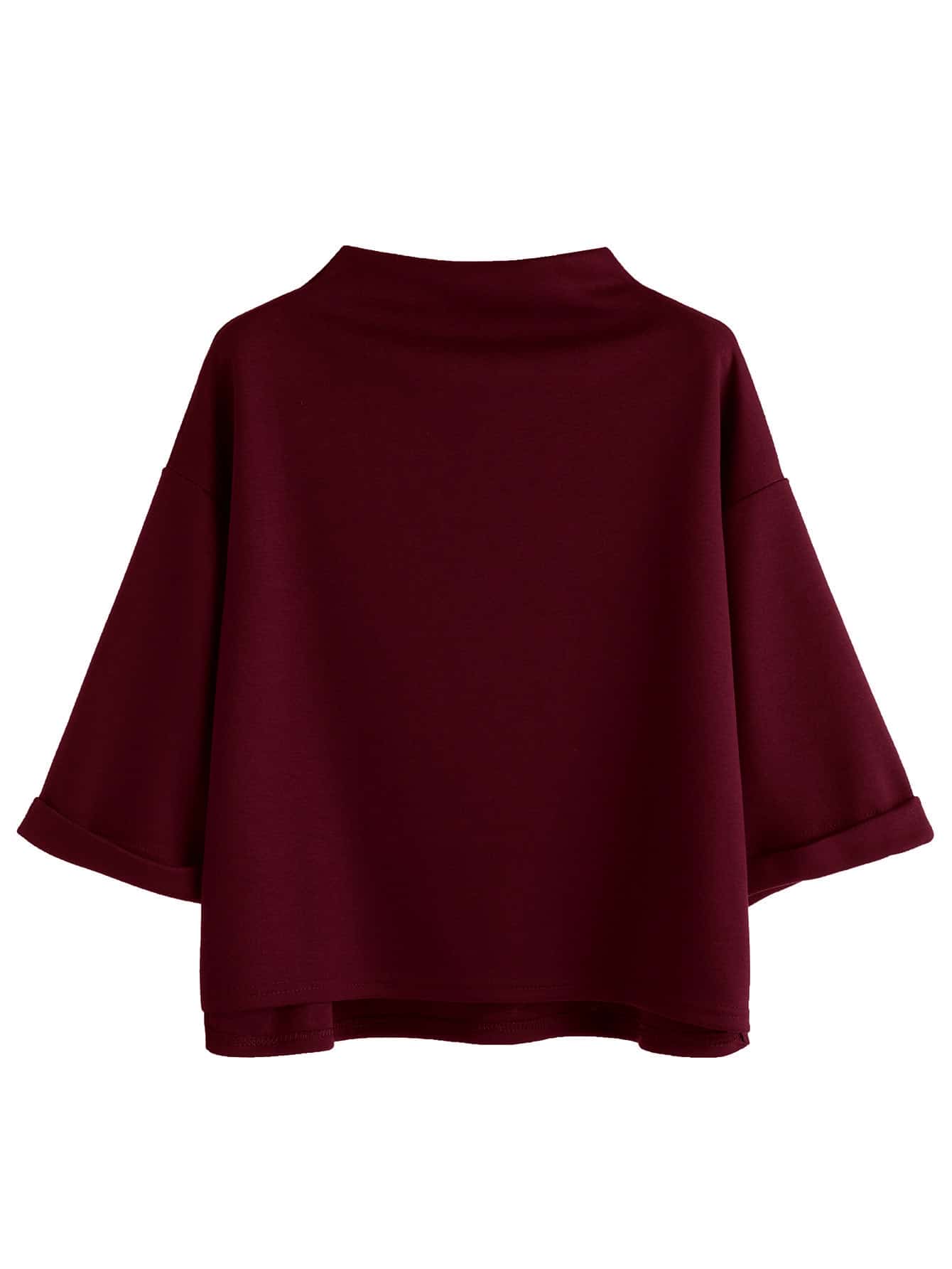 Mock Neck Drop Shoulder High Low Cuffed T-shirt