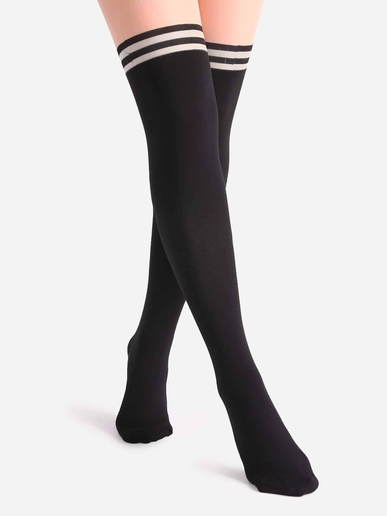 Black And Nude Patchwork Striped Pantyhose Stockings