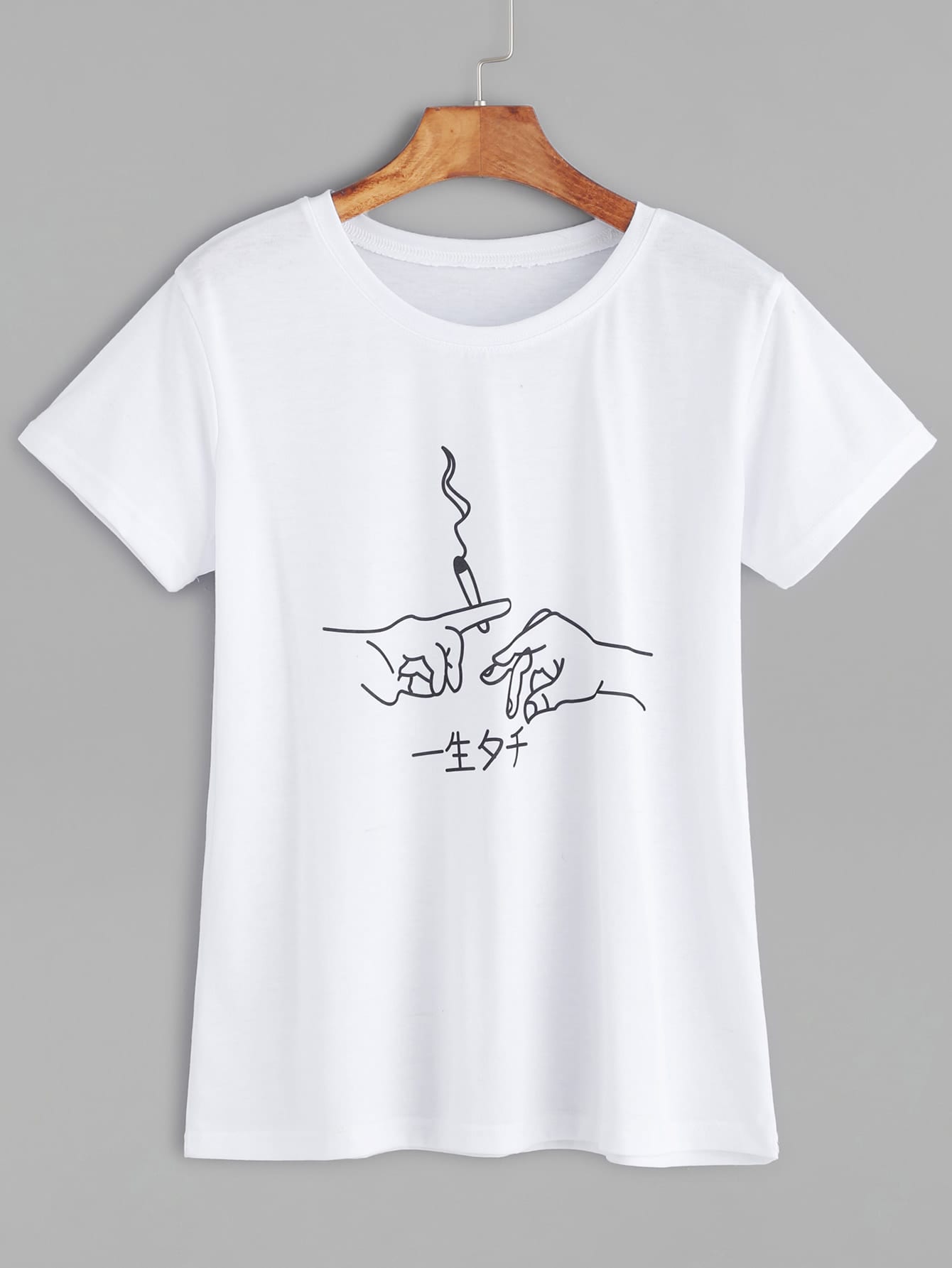 White Hand Print Casual T-shirt