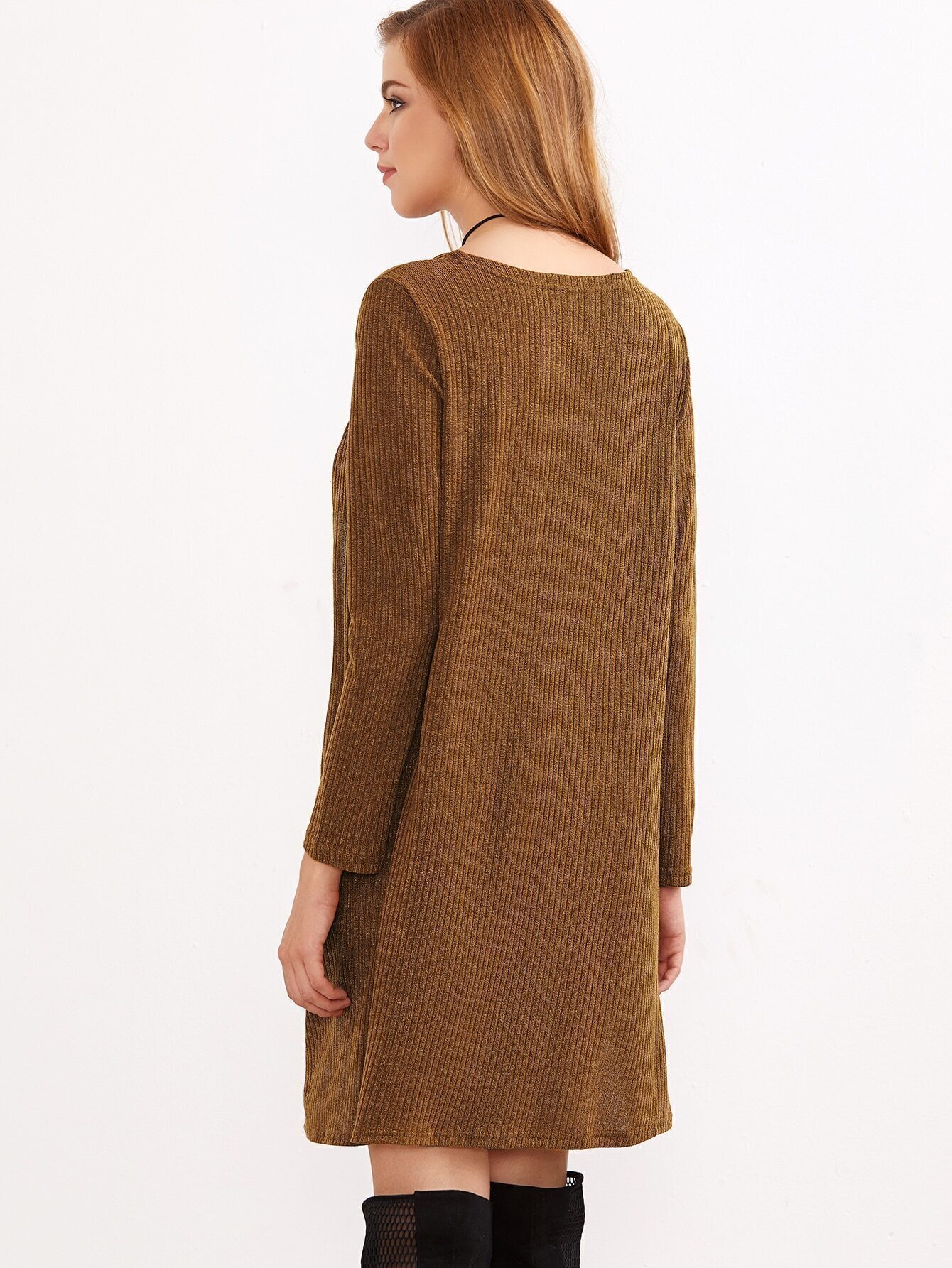 Khaki Open Front Pockets CardiganFor Womenromwe