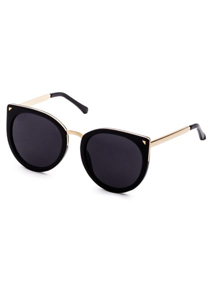 Gafas de sol ribete de metal ojo de gato - negro