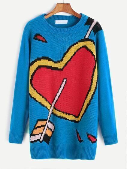Blue Heart Pattern Sweater Dress