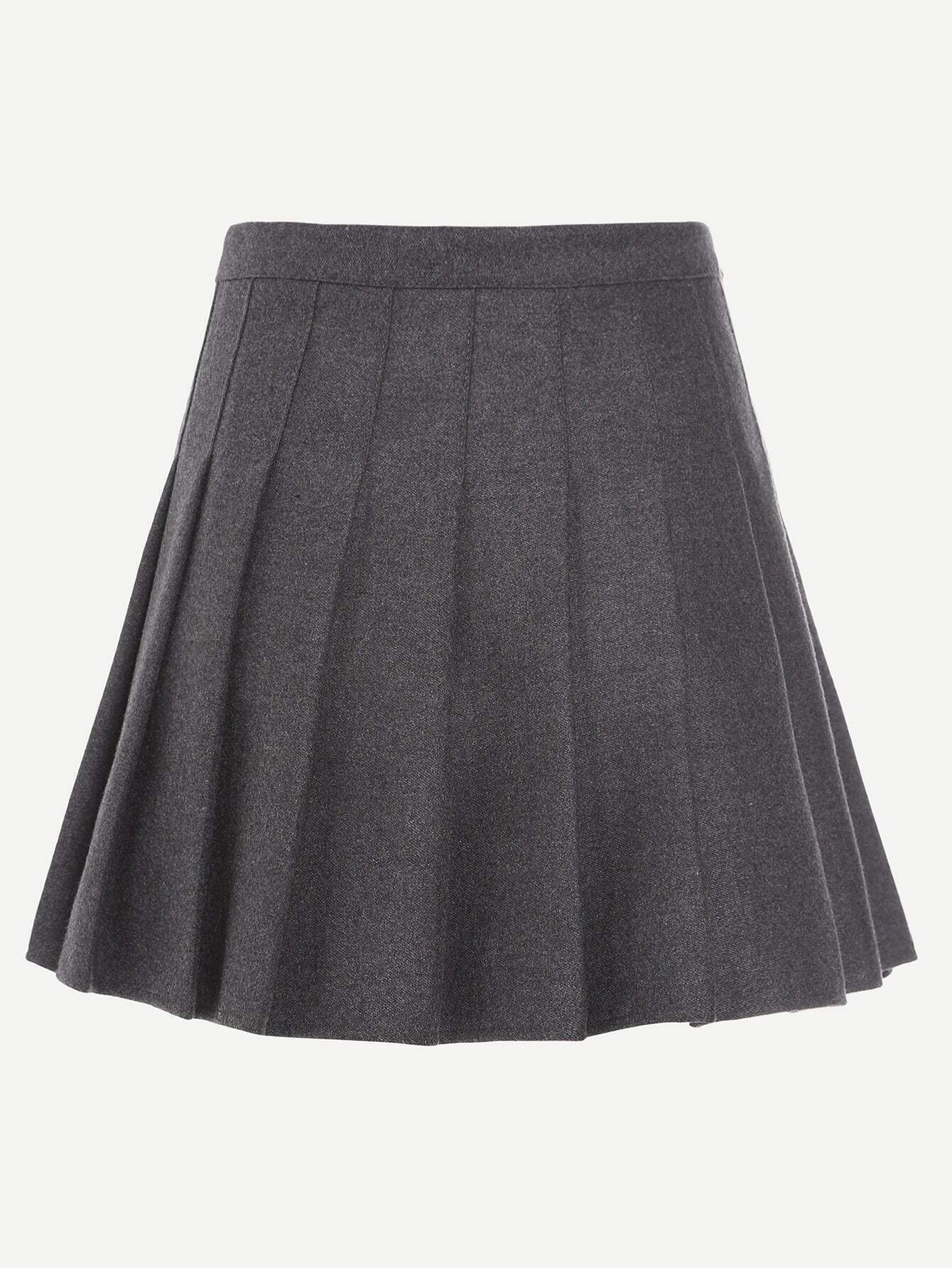 Grey Zipper Side Pleated SkirtFor Womenromwe