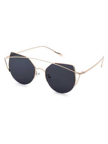 Gafas de sol con marco dorado doble puente ojo de gato - negro