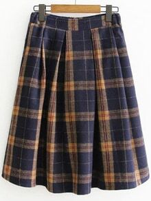 Plaid Back Zipper Pleated Skirt