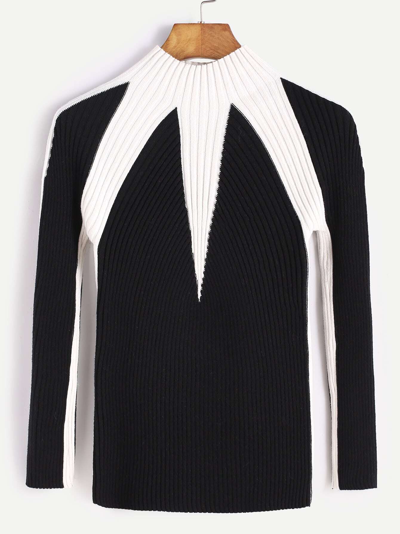 black contrast mock neck ribbed knit sweaterfor romwe black contrast mock neck ribbed knit sweaterfor romwe