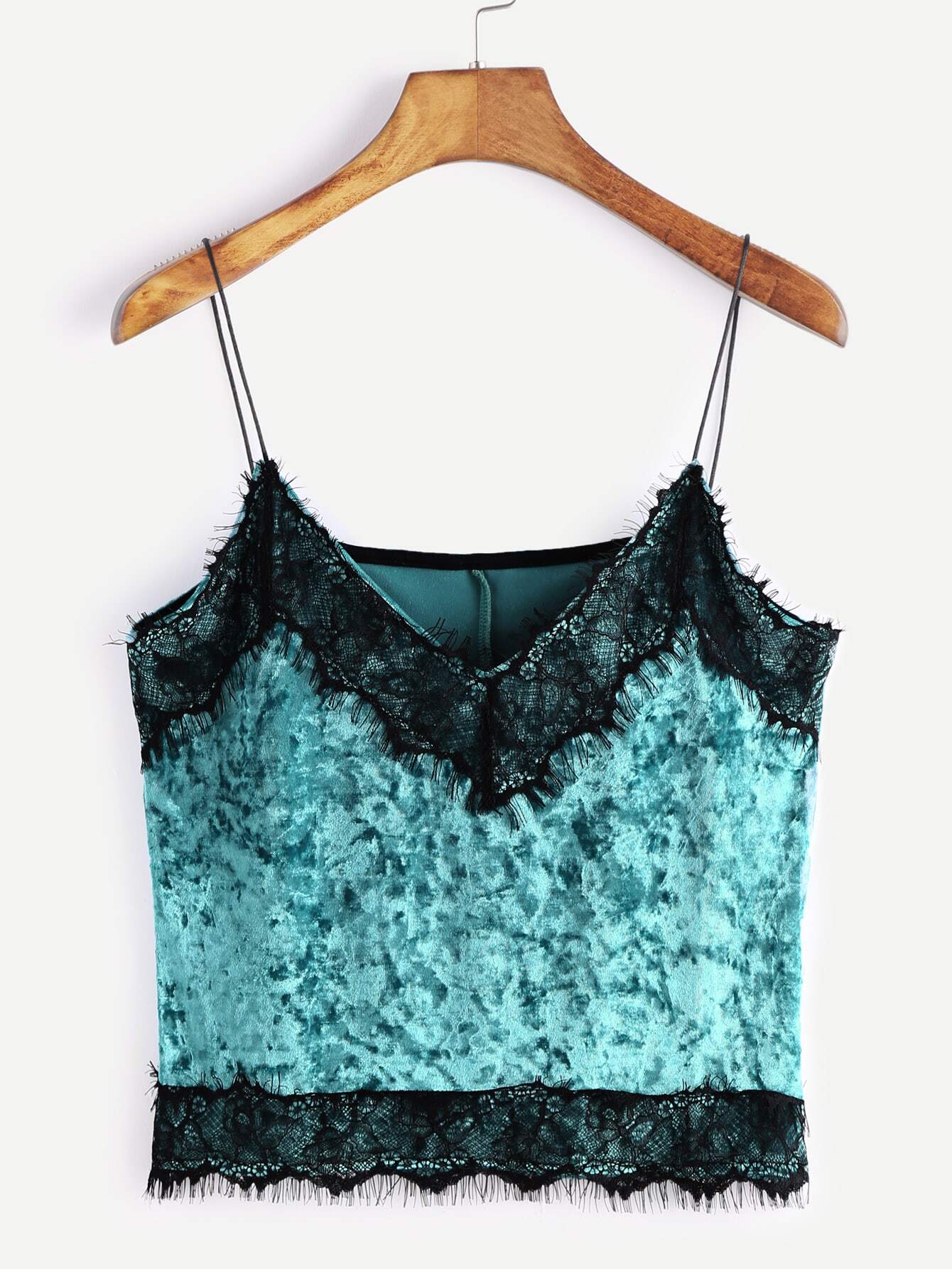 Contrast Eyelash Lace Trim Cami TopFor Womenromwe