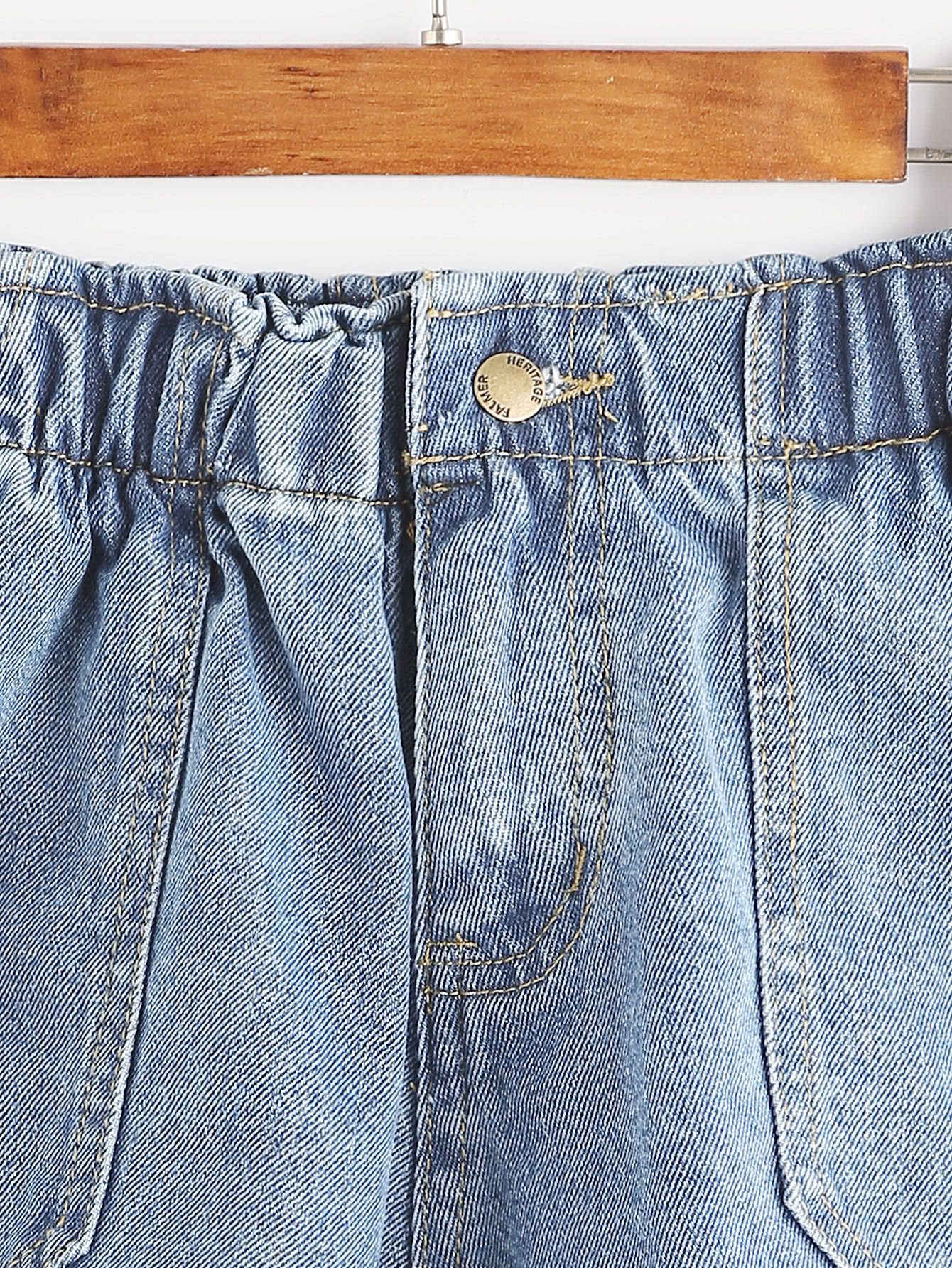 Blue Elastic Waist Rolled Hem Denim ShortsFor Womenromwe