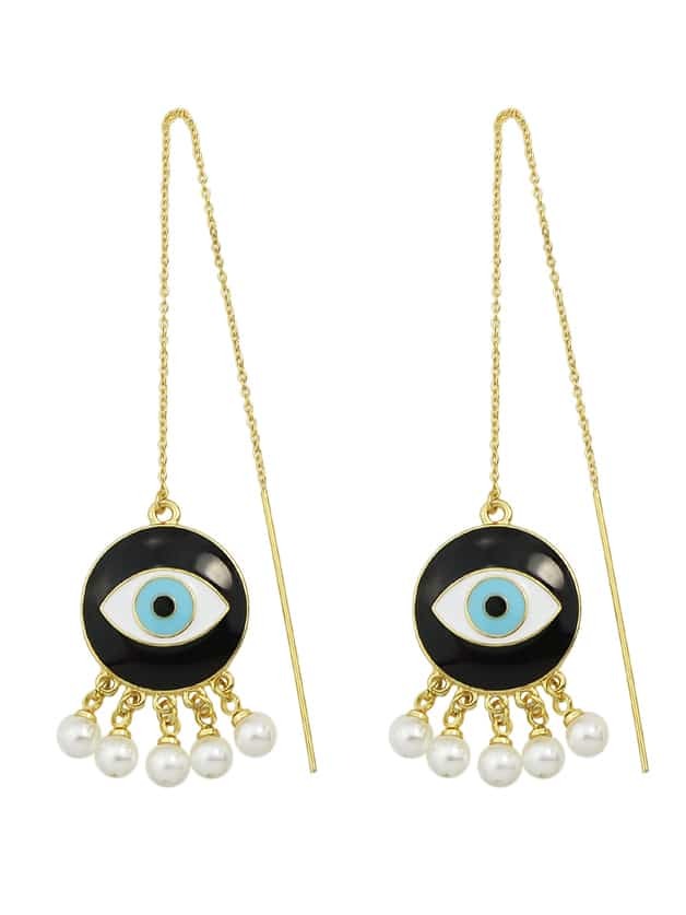 Gold pearl Eye Shape Long Earrings