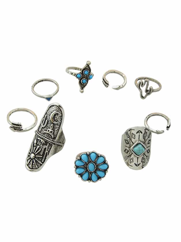 Silver Color  Fingers Rings Set (9 Pcs One Set)