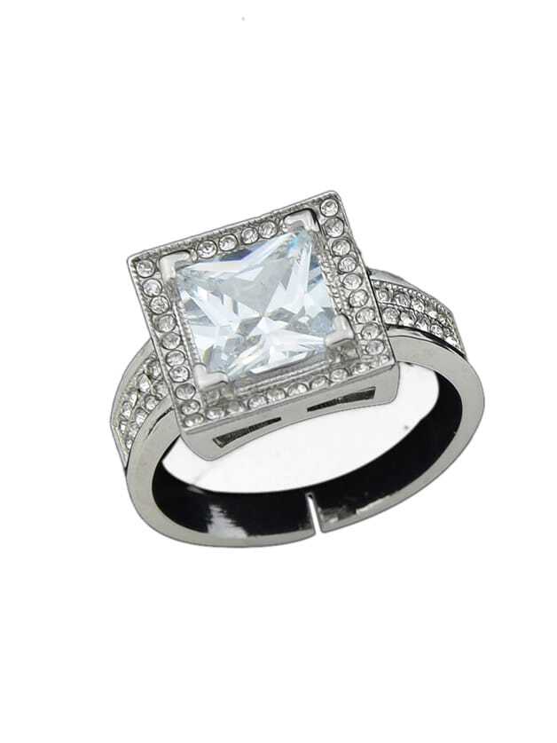 Silver Color Imitation Crystal Big Band Rings